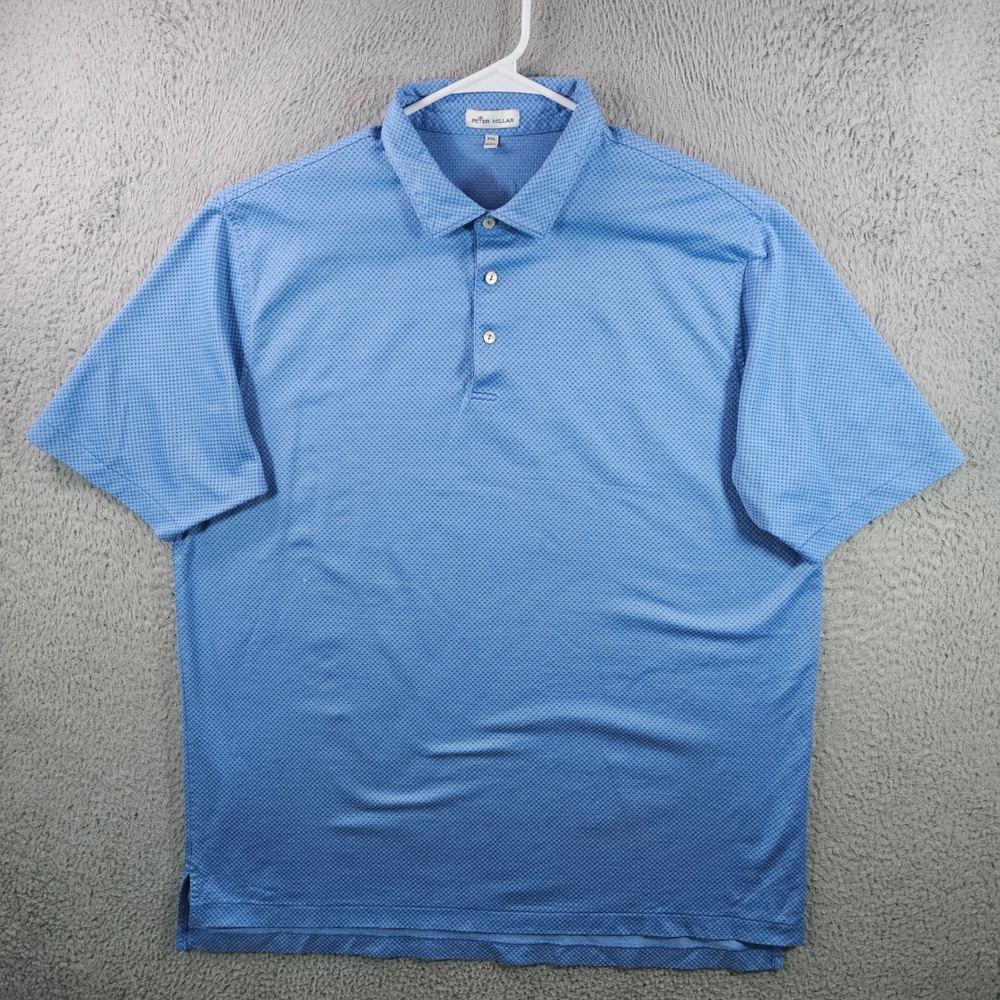 Peter Millar Mens Blue Geometric Print Short‎ Sleeve Polo Shirt XXL